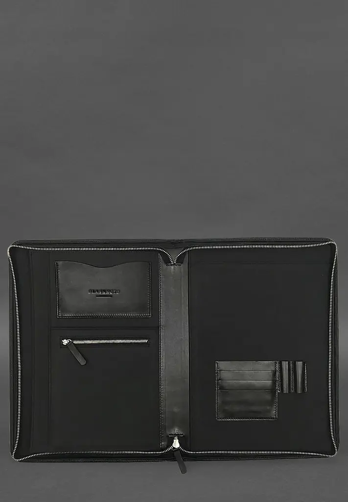 Шкіряна папка А4 на блискавці для документів чорна - фото 3