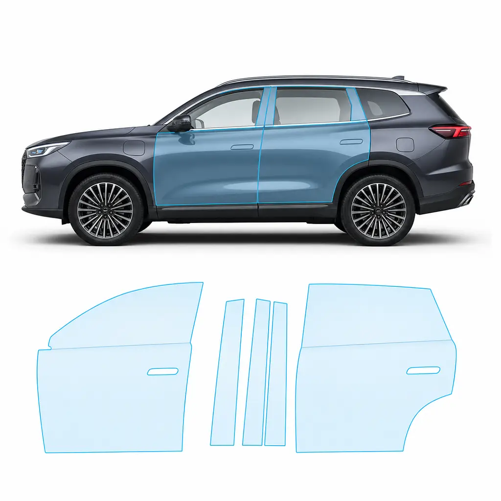 Антигравійна захисна бронеплівка за лекалами для Chery Tiggo 8 Pro Max (PHEV) I 2024- зони дверей і стійки вікон