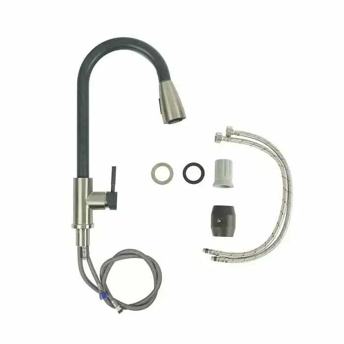 Змішувач кухонний Platinum KT 8203 (8614) одноважільний з висувним виливом антрацит комбі (000035133) - фото 2