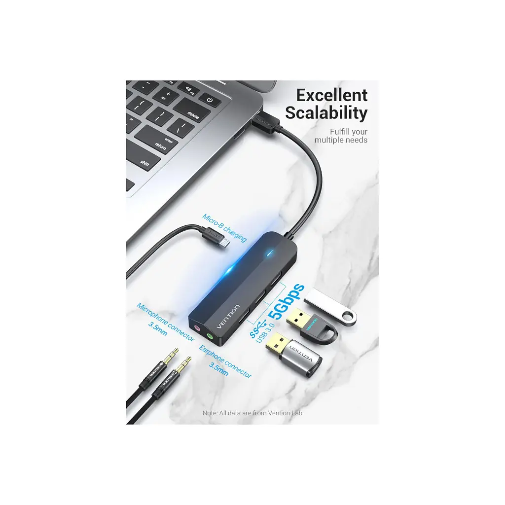 Концентратор VENTION USB 3.0 to 3хUSB 3.0/2хTRS Audio/USB Micro 1.0m (CHIBF) - фото 9