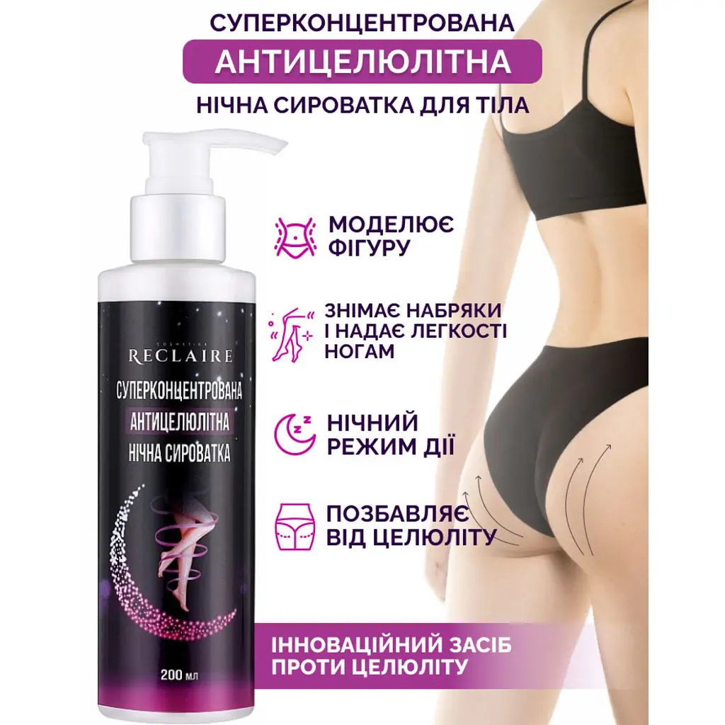 Суперконцентрована антицелюлітна нічна сироватка для тіла Reclaire cosmetics 200 мл - фото 2