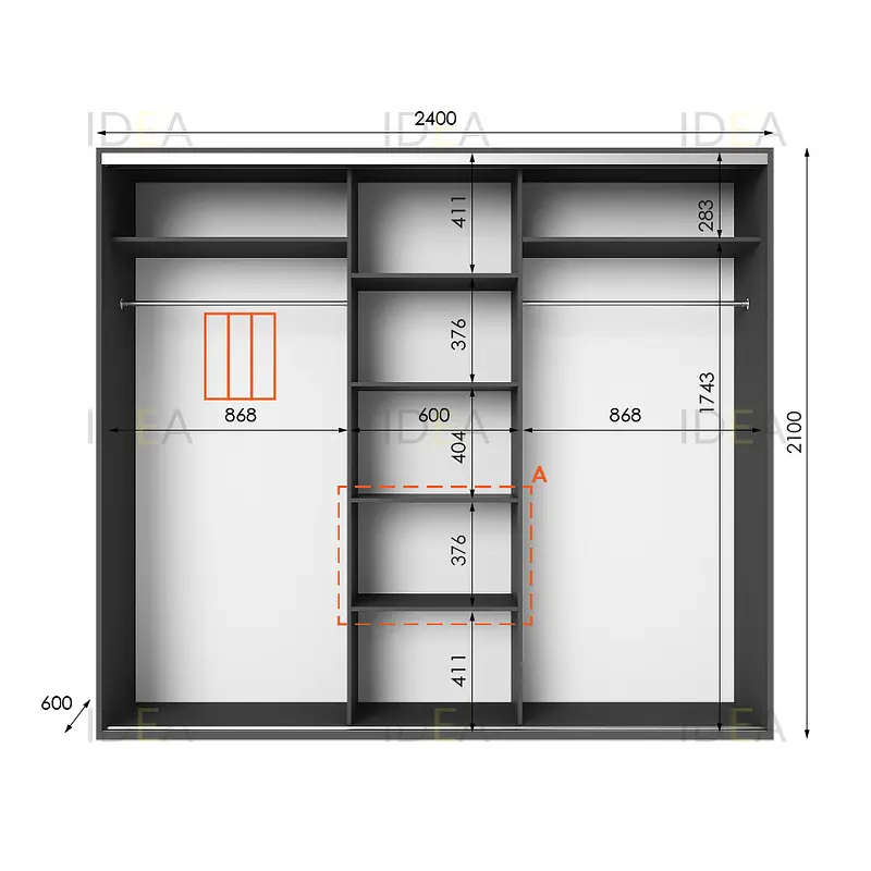 Шафа-купе Idea серія 6 240 x 60 x 210 см Антрацит - фото 2
