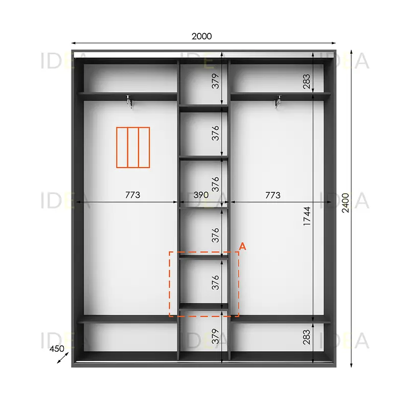Шафа-купе Idea серія 2 200 x 45 x 240 см Антрацит Дзеркало - фото 2
