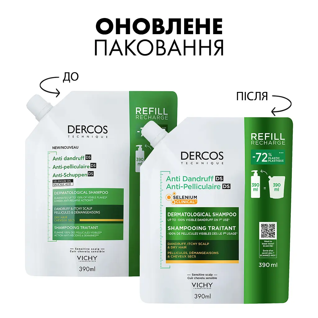 Шампунь Vichy Dercos від лупи для сухого волосся та подразненої та чутливої шкіри голови 390 мл  - фото 4