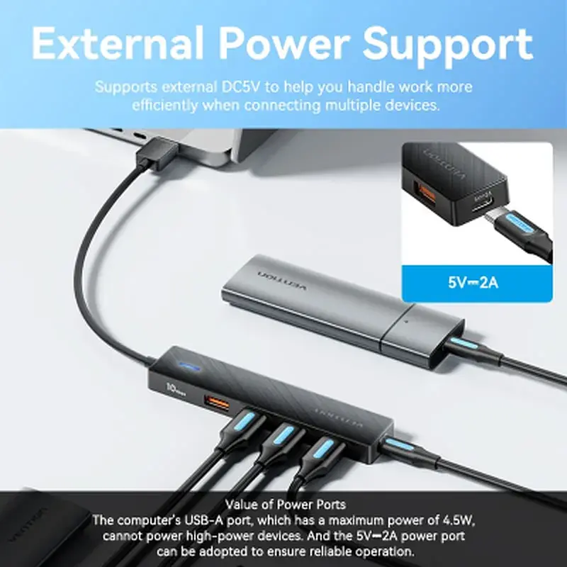 Концентратор Vention USB to 4xUSB 3.2 Gen2 + USB-C 10Gbps 0.15m black (CHOBB) - фото 5