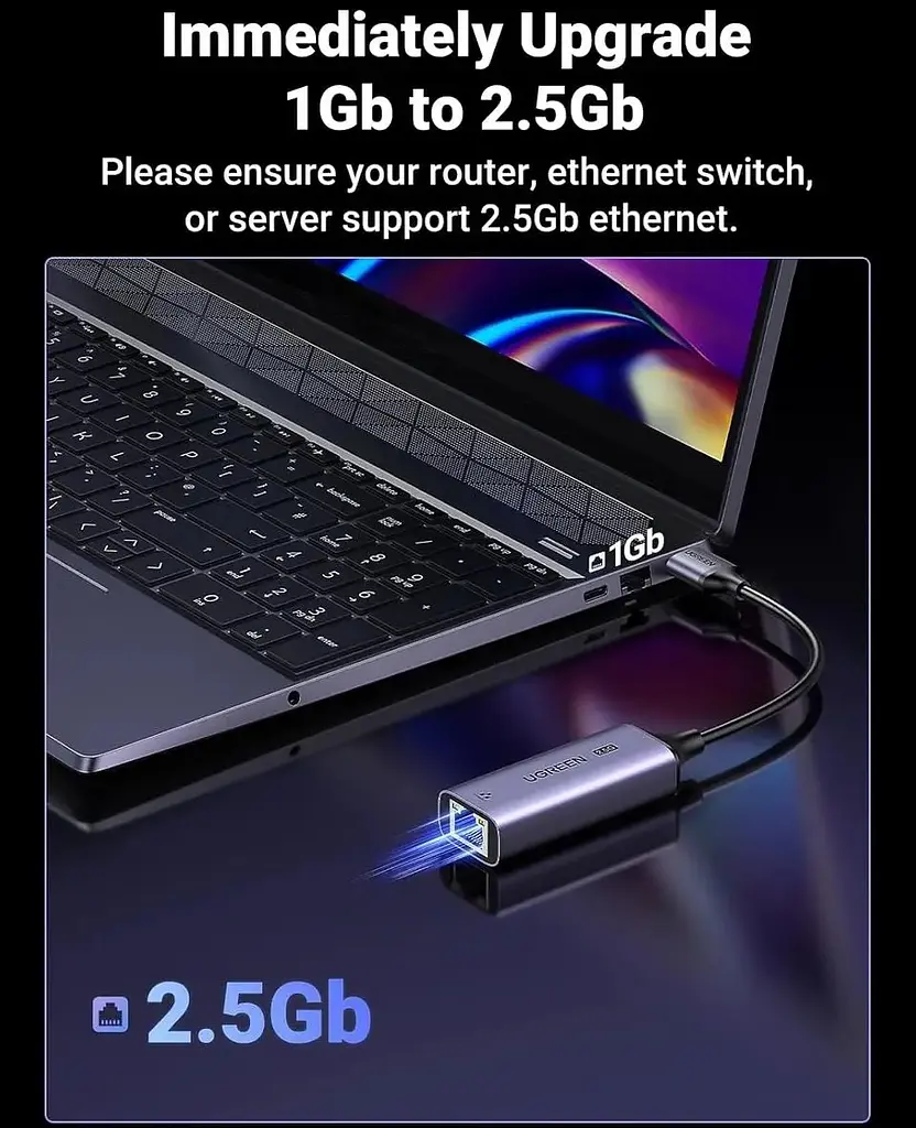 Перехідник USB 3.0 Type-A --> Ethernet RJ45 2.5Gb CM648 Ugreen чорний - фото 4