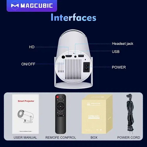 Проектор Magcubic HY300 Pro, White, LED, WiFi 6 / Bluetooth 5.0, 1280x720, 260 Лм, 5 Вт, Allwinner H726 (4 ядра), Android 14 - фото 3