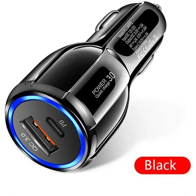 Автомобільний зарядний пристрій No Brand CWa USB - Type-C QC 3.0 Black (Н051037) - фото 4