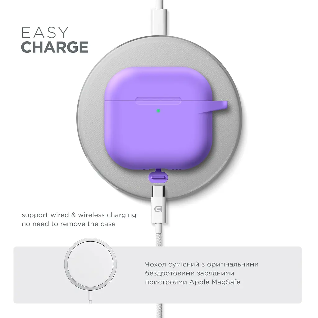 Силіконовий чохол для навушників Apple AirPods 4, Hang Case, фіолетовий, ультратонкий захисний кейс товщиною 2 мм, захист від подряпин, пилу та ударів, компактний, з карабіном для кріплення, ArmorStandart (ARM81292) - фото 7