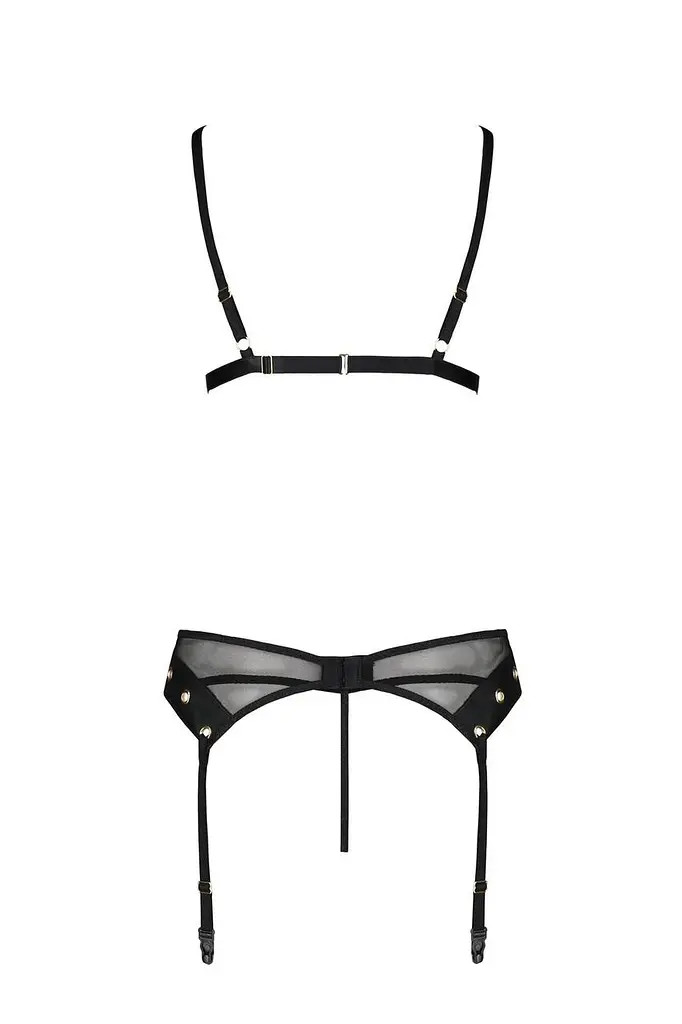 Комплект белья Passion NESSY Set L/XL black бюстгальтер пояс для чулок стринги - фото 4