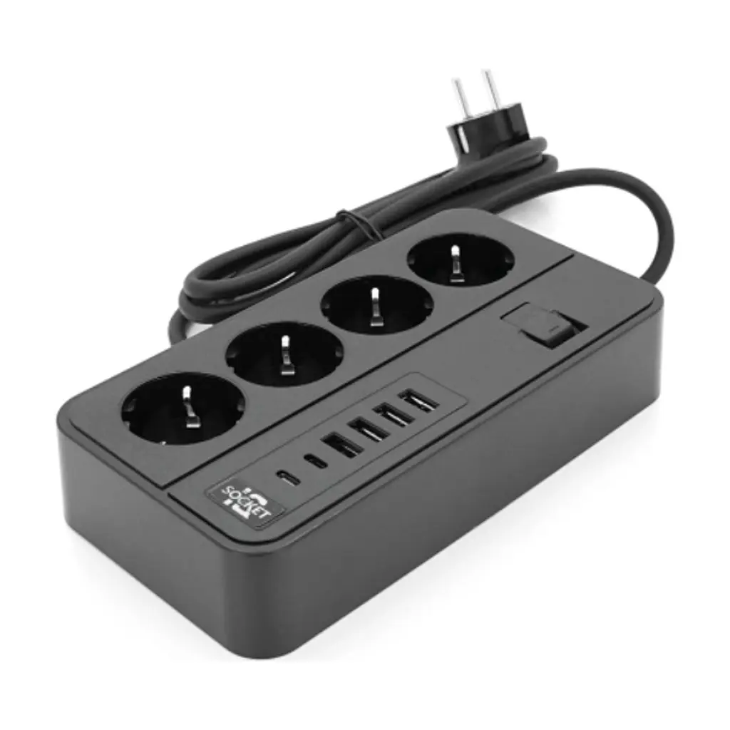 Мережевий фільтр живлення Voltronic G13, 3000W, 4 роз, 4USB 3,2А, 2 Type-C, 2м Black (YT-G13) - фото 2