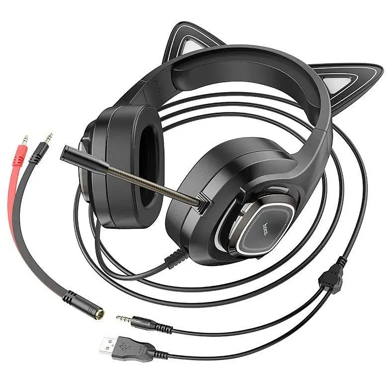 Навушники Hoco W107 Cute cat luminous cat ear gaming headphones чорно-зелені - фото 5