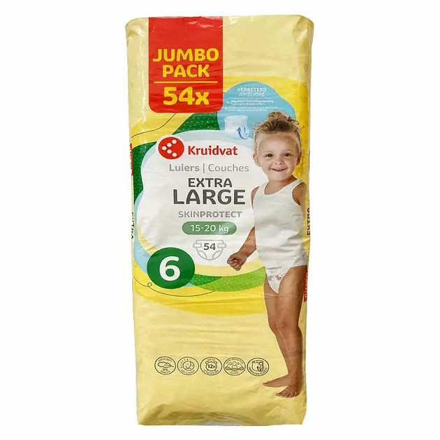 Дитячі підгузники Kruidvat 6 Extra Large JUMBOPACK (15-20 кг), 54 шт