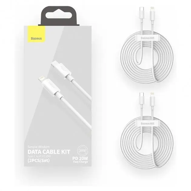 Кабель Baseus Simple Wisdom Data Cable Kit USB-C to Lightning PD 20W 1.5m (TZCATLZJ-02) White (2 шт) [54151] - фото 5