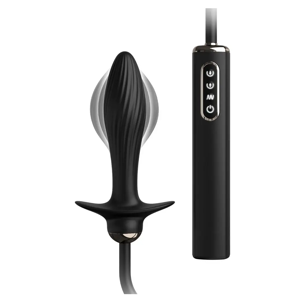 Анальна пробка Pipedream Auto-Throb Inflatable Vibrating Plug 13 см (чорний) - фото 3