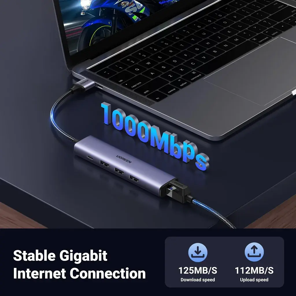 Концентратор Ugreen USB 3.0 to 3хUSB 3.0/Type-C+RJ45(1000M) Ethernet 5in1 CM475 (60554) - фото 4