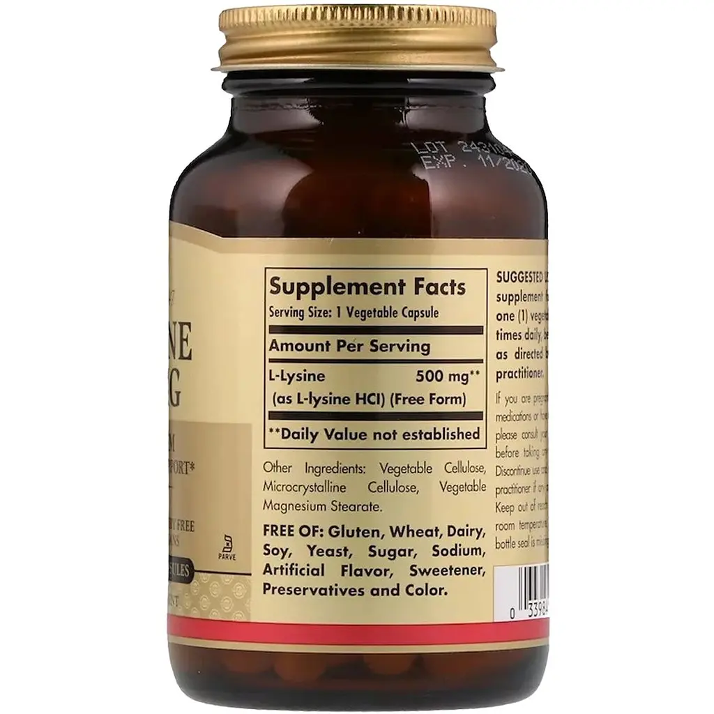 L-Лізин Solgar L-Lysine 500 мг 100 вегетаріанських капсул - фото 2