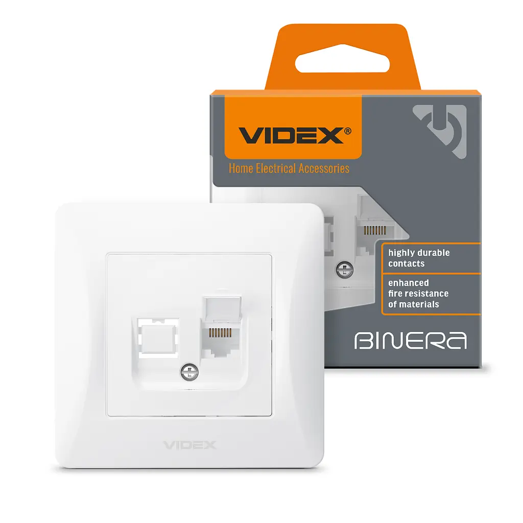 Розетка CAT6 одинарна комп'ютерна біла VIDEX BINERA VIDEX (24439-000)