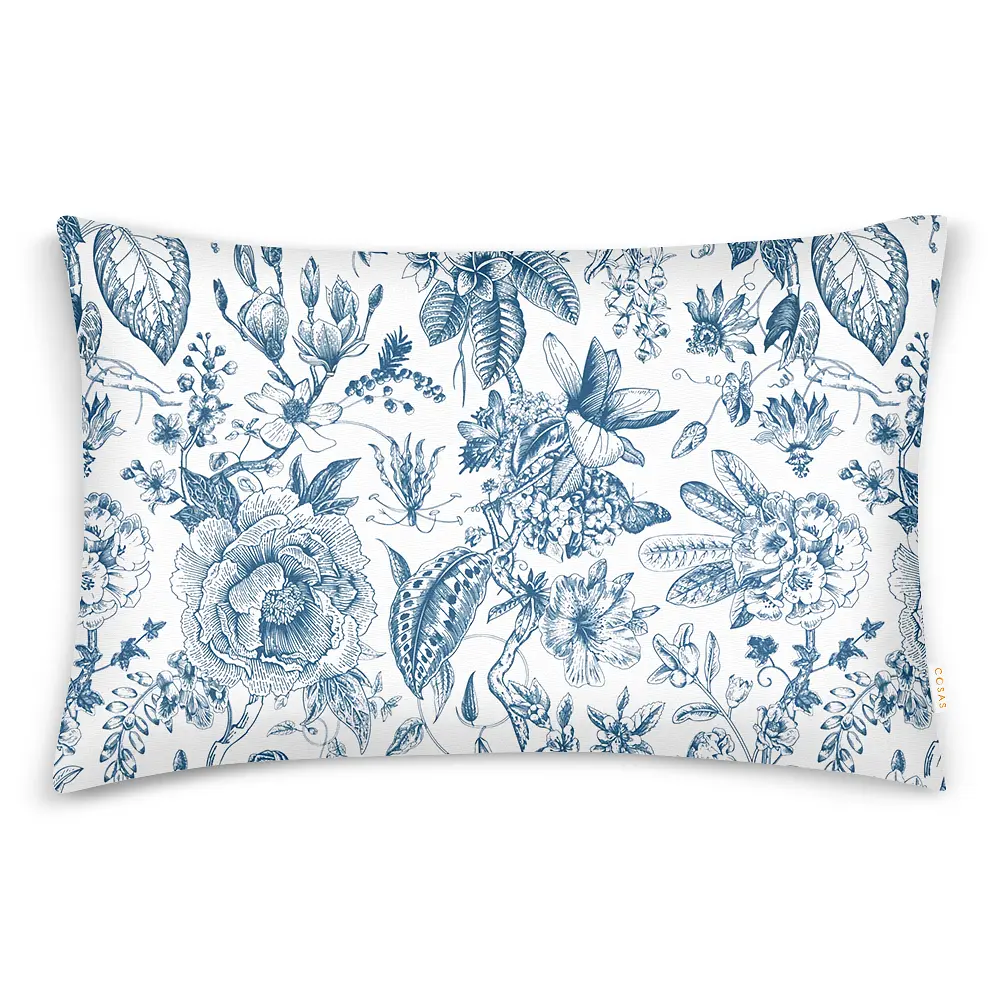 Комплект постільної білизни Cosas євро з простирадлом на резинці SWEDISH FLORAL CS2 200 x 220 см (FlowersYardBlueWhite_El160-96Silver_200) - фото 5
