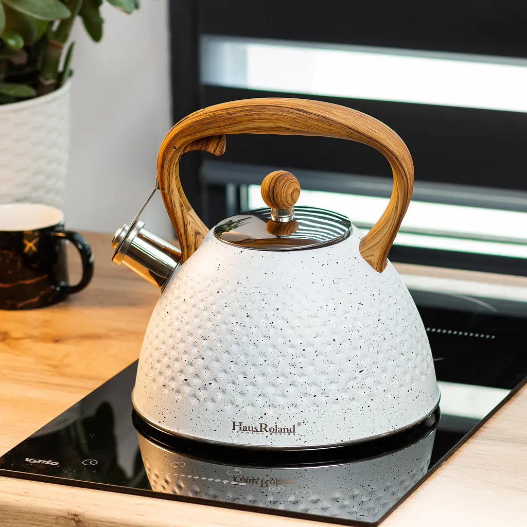Металлический чайник с нержавеющей стали Haus Roland со свистком 3л Белый - фото 3