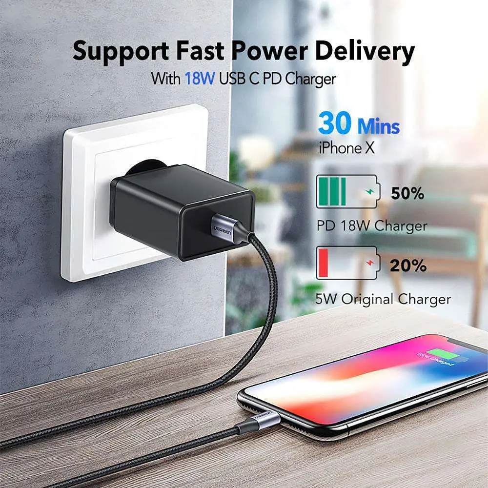 Кабель Ugreen USB 2.0 Type-C M-Lightning M, 1 м, (20V/3A), (60W) Чорний, US304 - фото 4