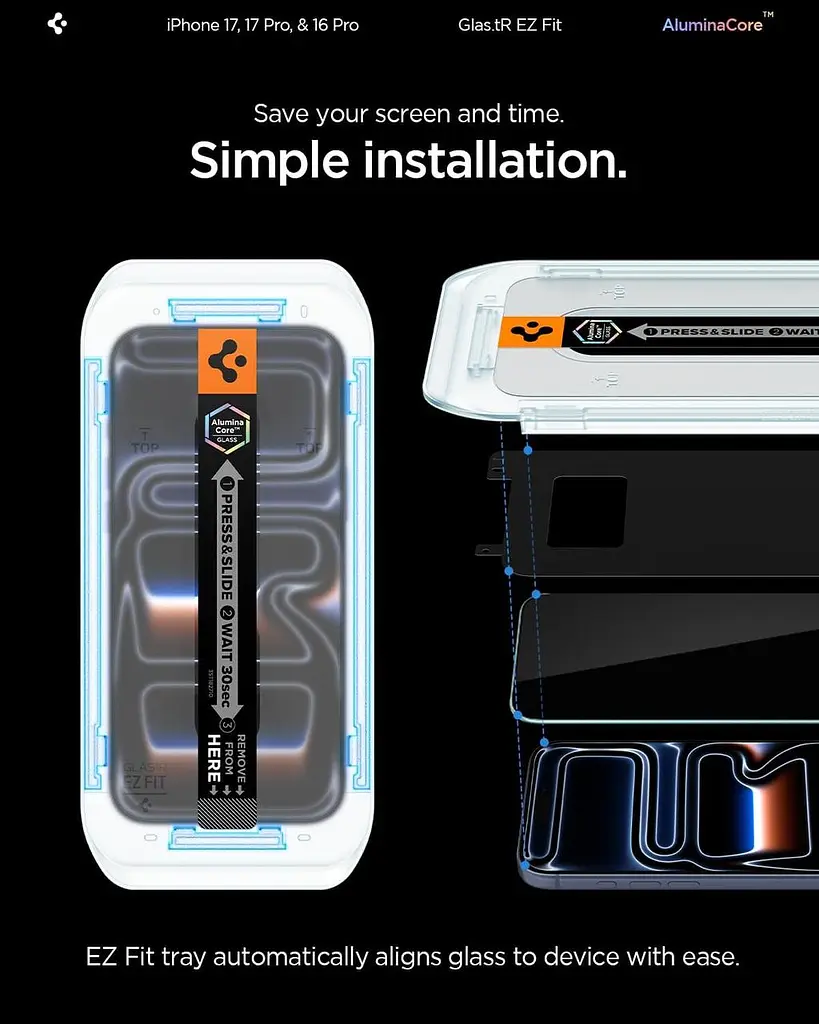 Загартоване скло Spigen AluminaCore для iPhone 17 / 17 Pro / 16 Pro, 2 шт., твердість 9H+ - фото 4