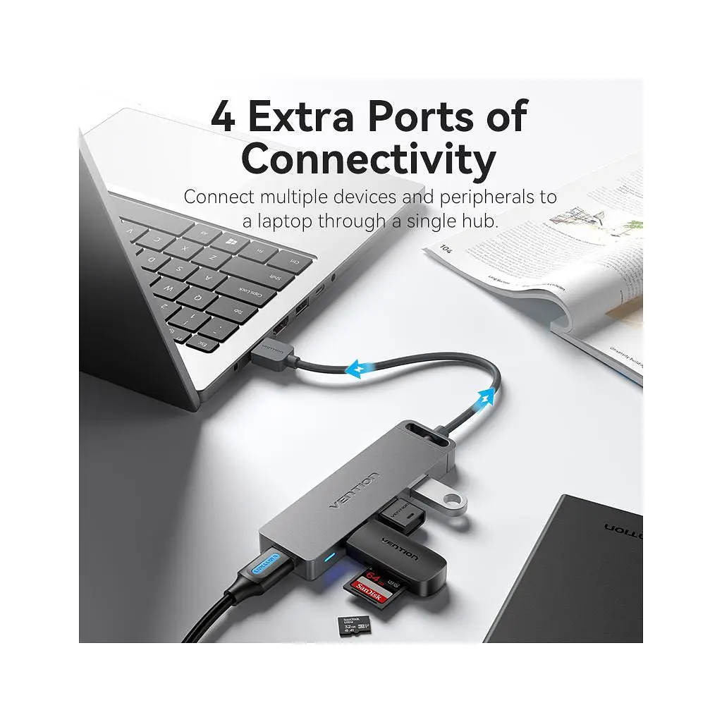Концентратор Vention USB 3.0 to 4xUSB 3.0 Hub With Power Supply 0.15m black (CHLBB) - фото 8