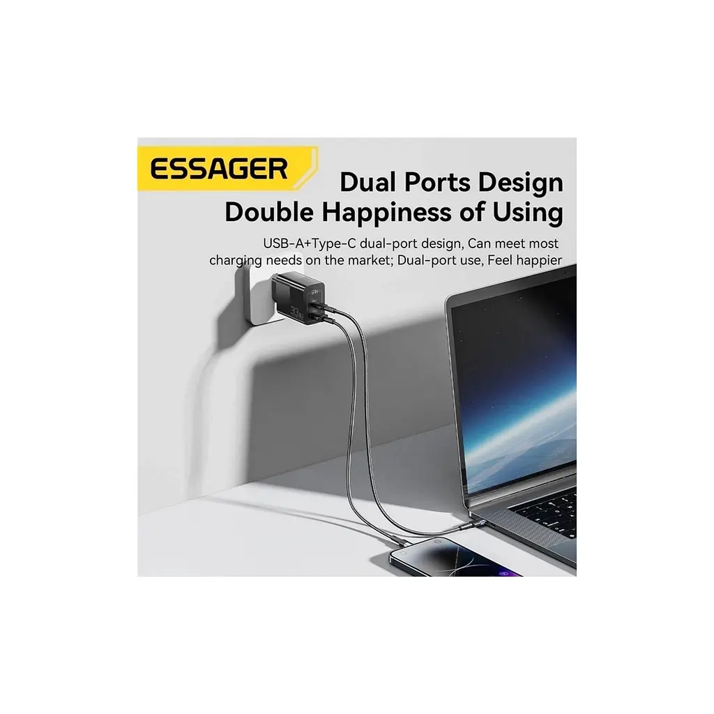 Зарядний пристрій 1xUSB-C + 1xUSB 33W Essager (ECTAC-PCB01-P) - фото 3