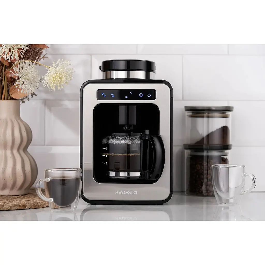 Кофеварка Ardesto капельная 0.6л зерно+молотая, дисплей серебристо-черный - фото 2