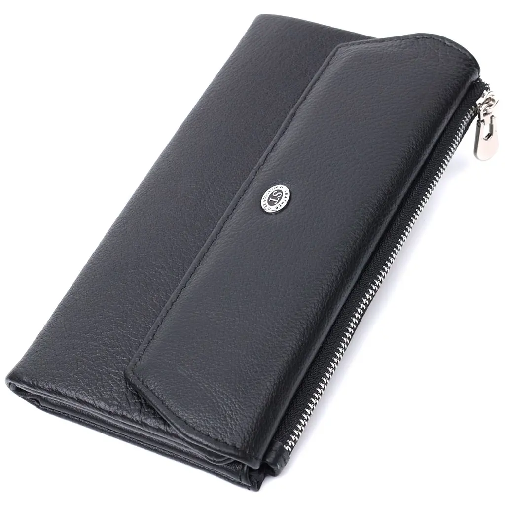 Жіноче портмоне з блоком для карт з натуральної шкіри ST Leather 22698 чорне - фото 11
