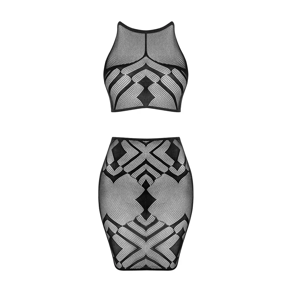 Еротичний напівпрозорий комплект Obsessive K101 top & skirt S/M/L, топ, спідниця - фото 3