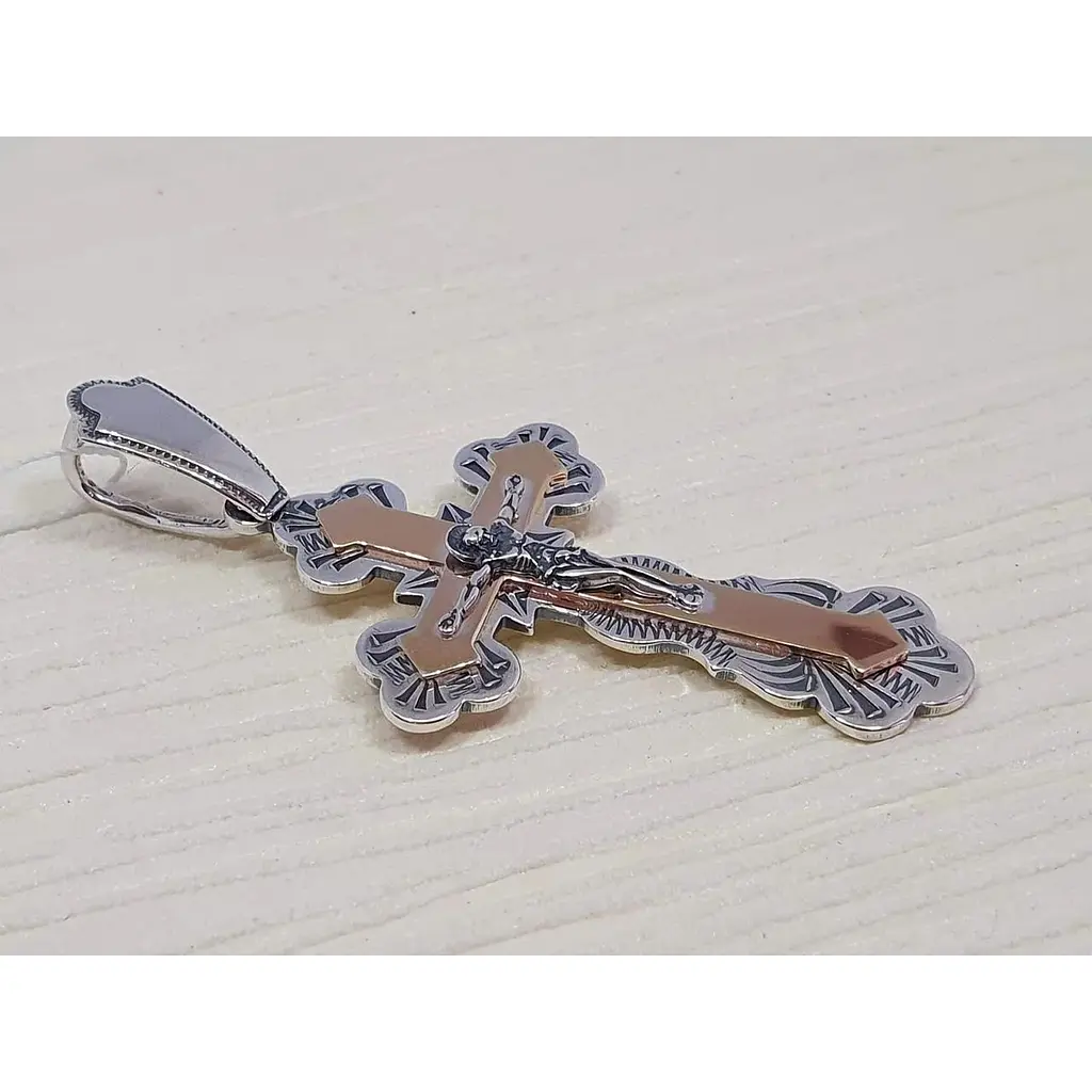 Срібний хрест Харківська ювелірна фабрика Розп'яття Христа з позолотою. 3147-ЧЗ - фото 2