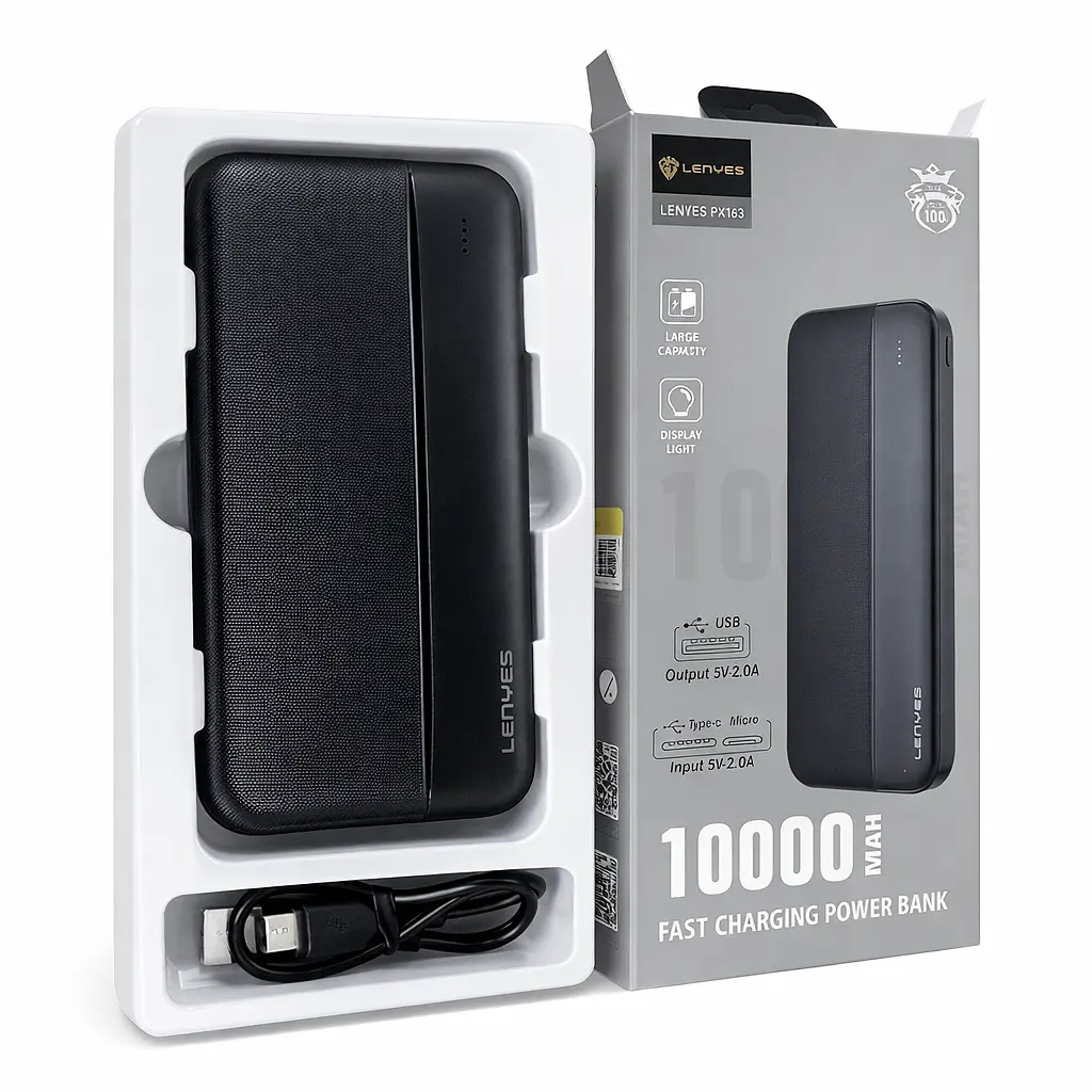 Зовнішній акумулятор PowerBank Lenyes PX163 10000 мА·год Li-ion два USB-виходи 136х68х15.6 мм - фото 5
