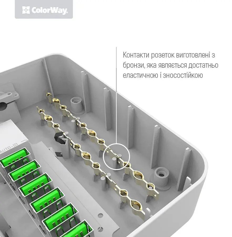 Мережевий фільтр-подовжувач ColorWay CHE-36B 17W, 3 розетки, 6xUSB, 1.8 м - фото 6
