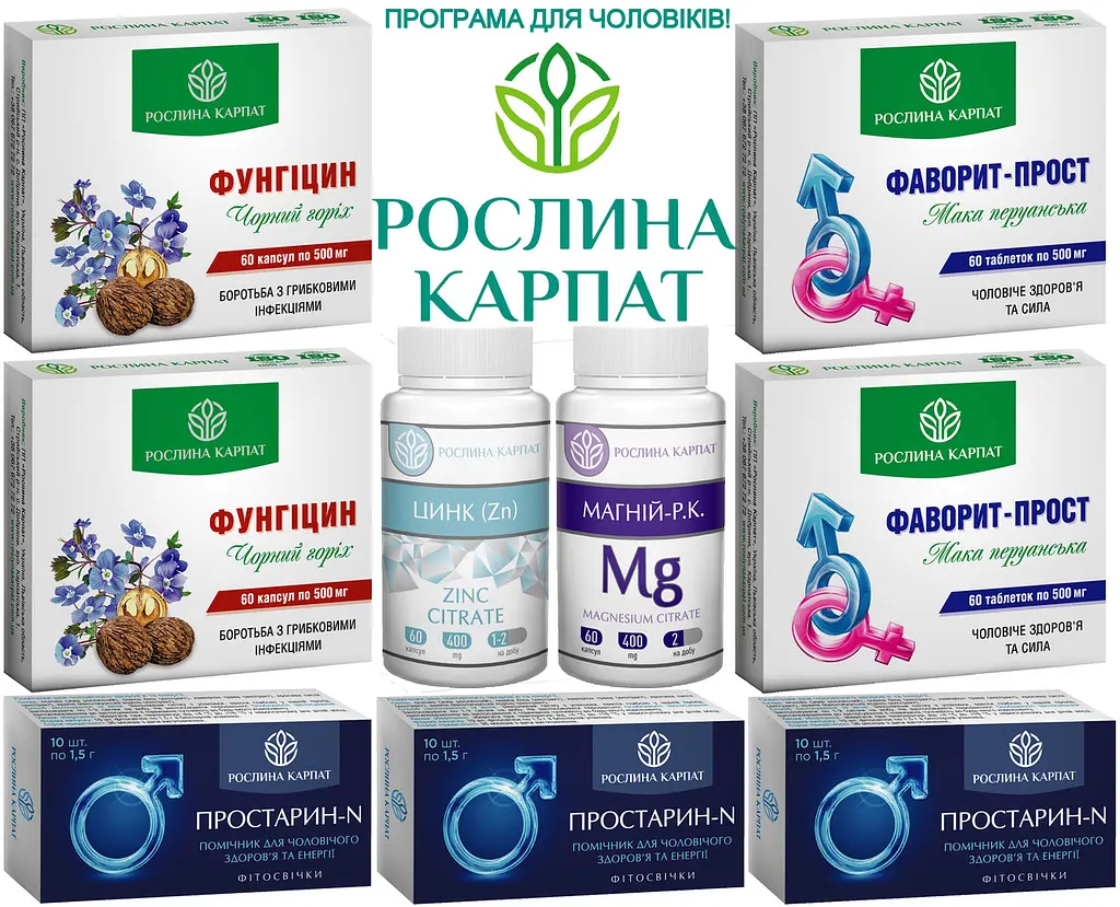 Програма для чоловічого здоров'я, Фаворит простий 2уп Цинк, Магній Р.К Фітосвічі Простарін N 3уп Фунгіцин 2уп. - фото 2