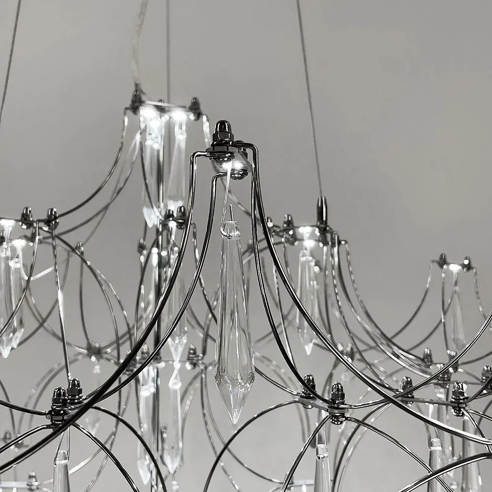 Дизайнерская невесомая серебряная люстра с хрусталем Ø 70 см | Ст. MJ 203-730 CH | Line F - фото 5