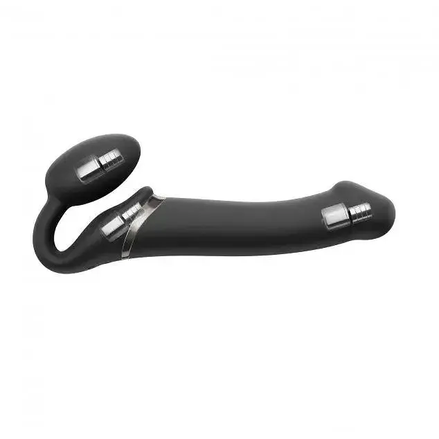 Безремневий страпон Strap-On-Me Vibrating Black L регульований з вібрацією та з пультом ДК діаметр 3.7 см - фото 3