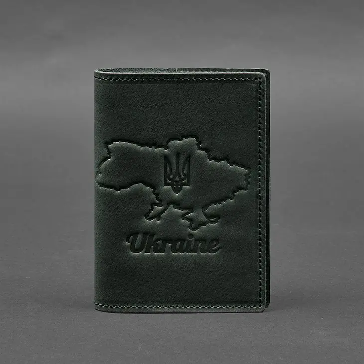 Шкіряна обкладинка для паспорта з мапою України зелений Crazy Horse - фото 7