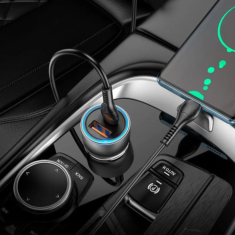Адаптер автомобильный HOCO Type-C to Type-C cable Sprinter dual port car charger NZ8 комплект черный - фото 5