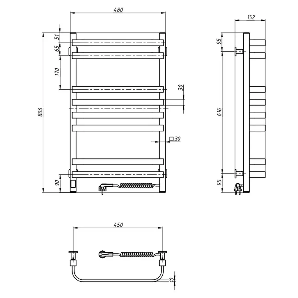 Електрична рушникосушка Navin Stugna 480x800 Sensor права чорний муар 12-028153-3680, Чорний матовий, Праве, Електронний - фото 7