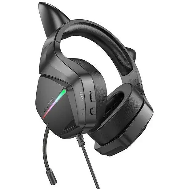 Наушники накладные Borofone Bo106 игровые с ушками и LED подсветкой elf cat - фото 5