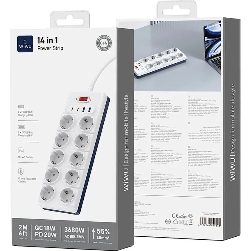 Мережевий фільтр WiWU Wi-S008 20W GaN EU 2m White (6977703656268) [162495] - фото 4