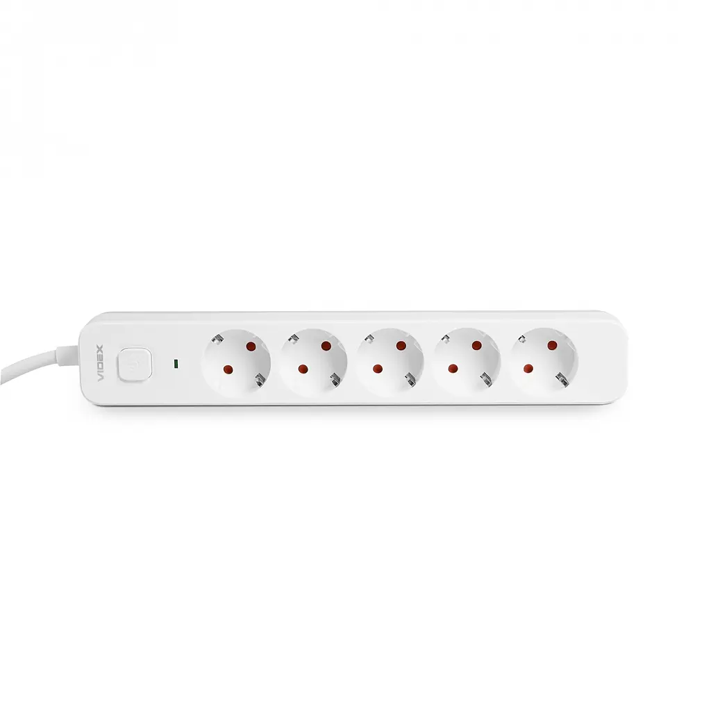 Сетевой удлинитель Videx Oncord з/з 5 п 3 м (3x1.5 мм) с кнопкой белый (VF-PD53G-W) - фото 2