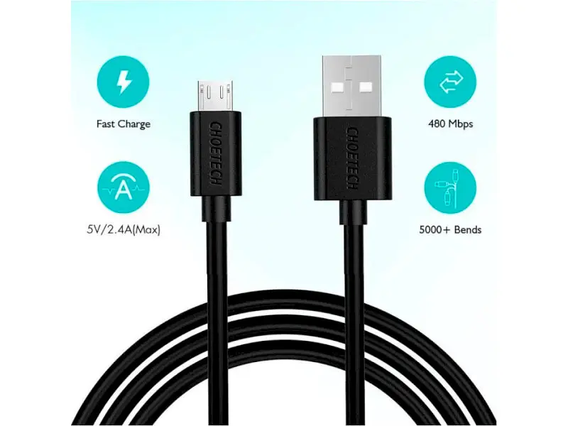 Кабель Choetech USB 2.0 to Micro USB 1.2m Black (AB003) - фото 4