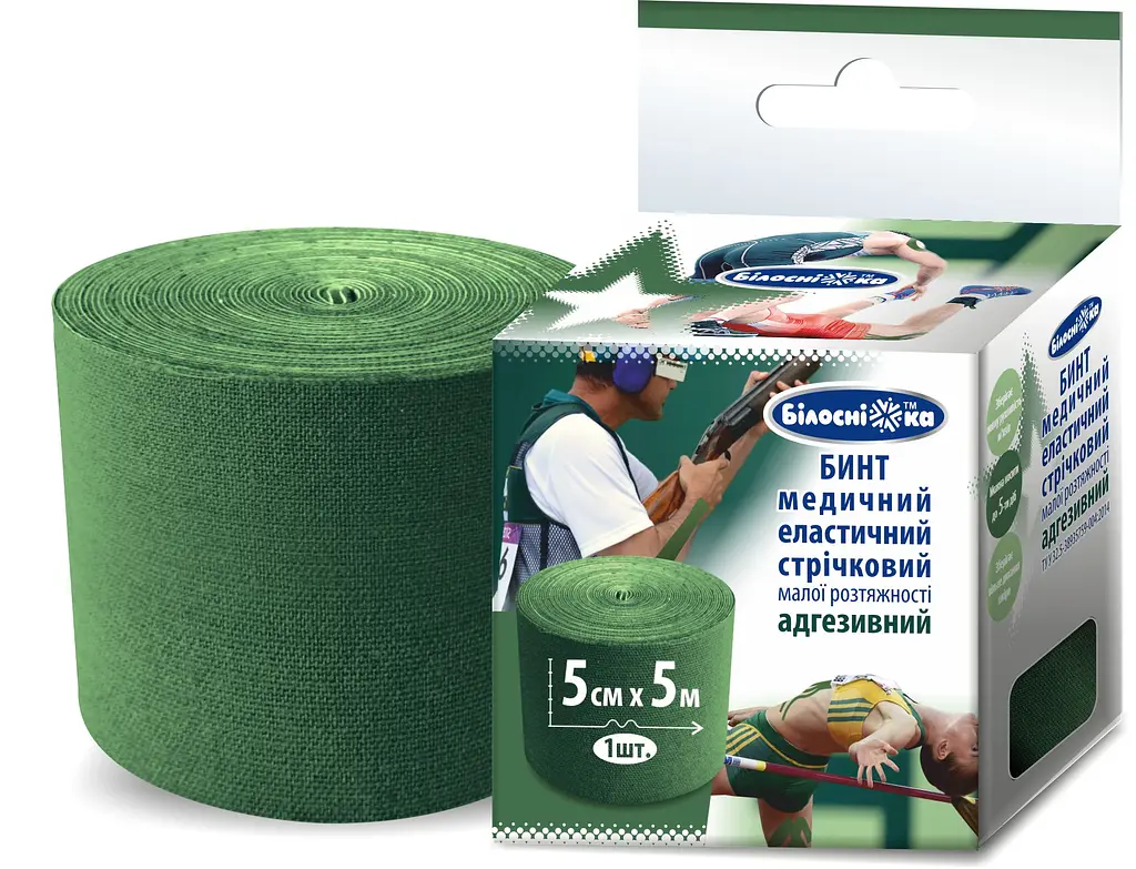 Бинт адгезивный эластичный тейп Белоснежка 5 см х 5 м зеленый (438460) - фото 2