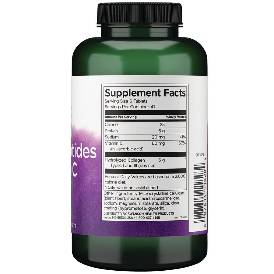 Гідролізований колаген типів Swanson Hydrolyzed Collagen Peptides + Vitamin C Types I and III, 250 таблеток - фото 2