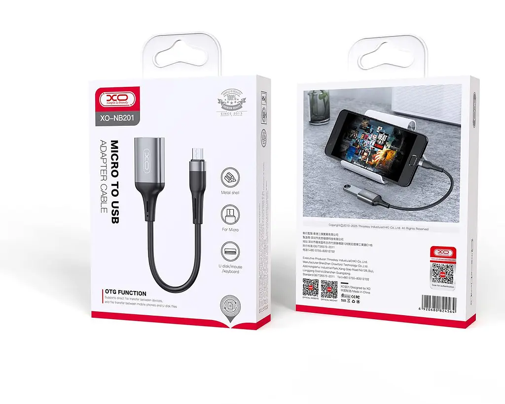 Кабель XO NB201 OTG USB 2.0 transfer speed 480Mbp for micro Чорний - фото 2