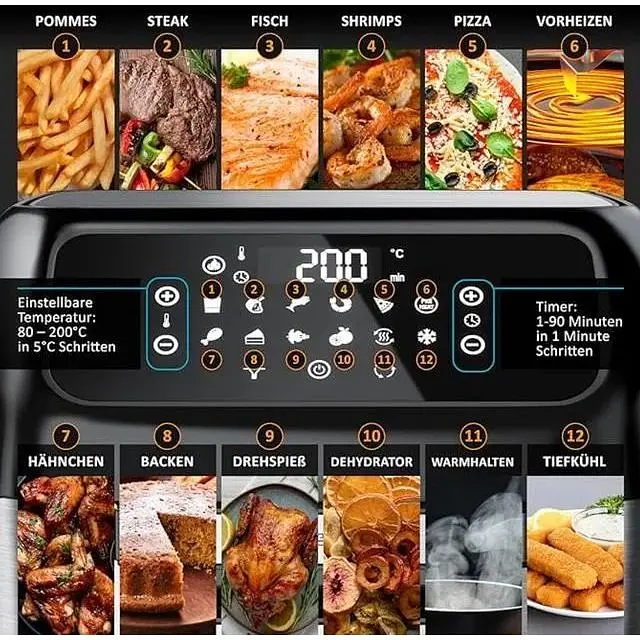 Аэрофритюрница безмасляная Royalty Line AFO-12601 мультипечь 1800 Вт чаша 12 л таймер 90 мин до 200°C - фото 3