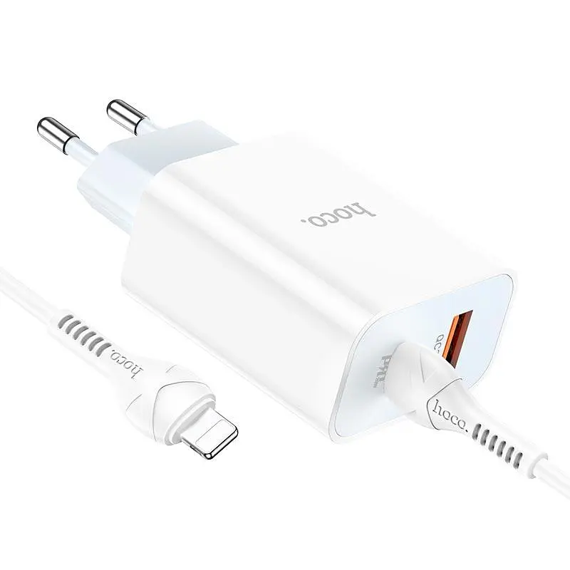 Блок живлення зарядний адаптер HOCO C97A 2 виходи + кабель Type-C to Lightning charger set 2 виходи білий - фото 4