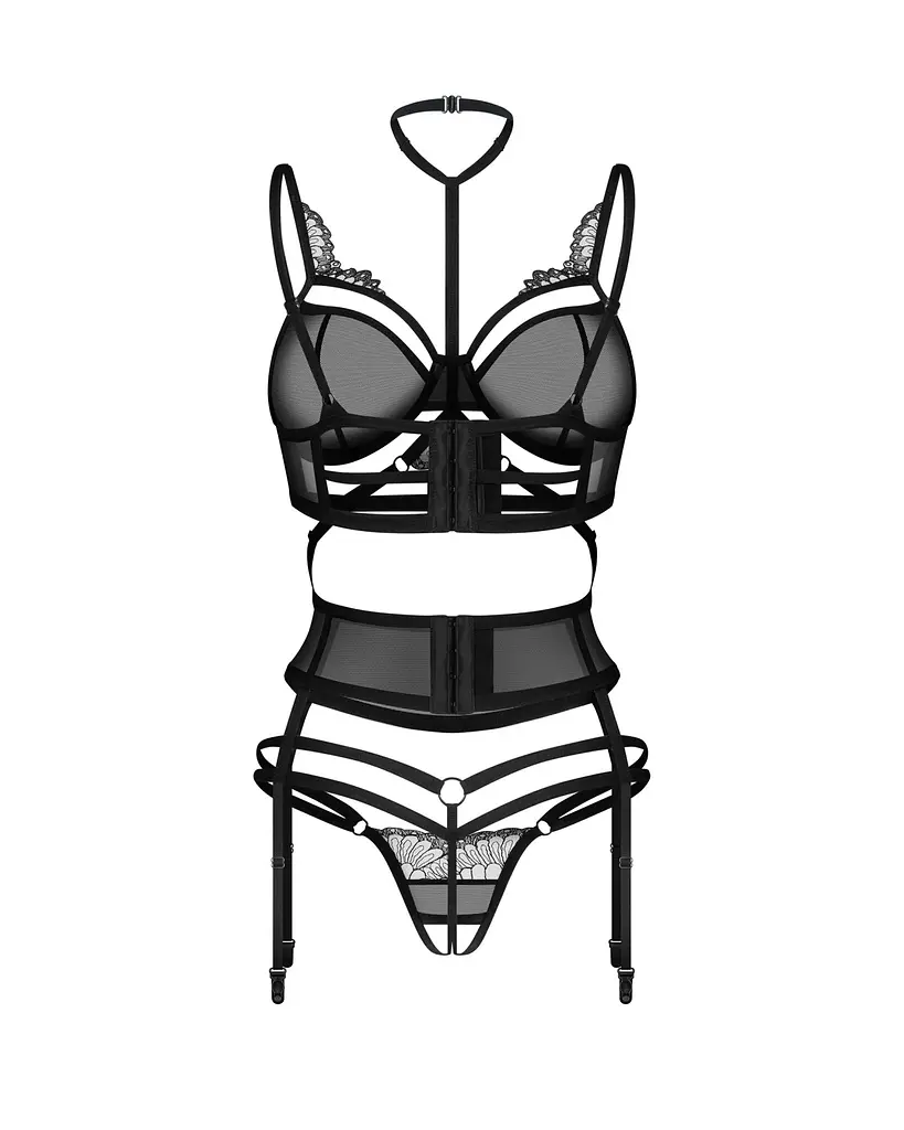 Комплект белья Obsessive Premesis Black otwarty L/XL (черный) - фото 6